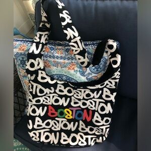 Robin Ruth BOSTON Signature Printed Canvas Sling Bag Tote Black White School